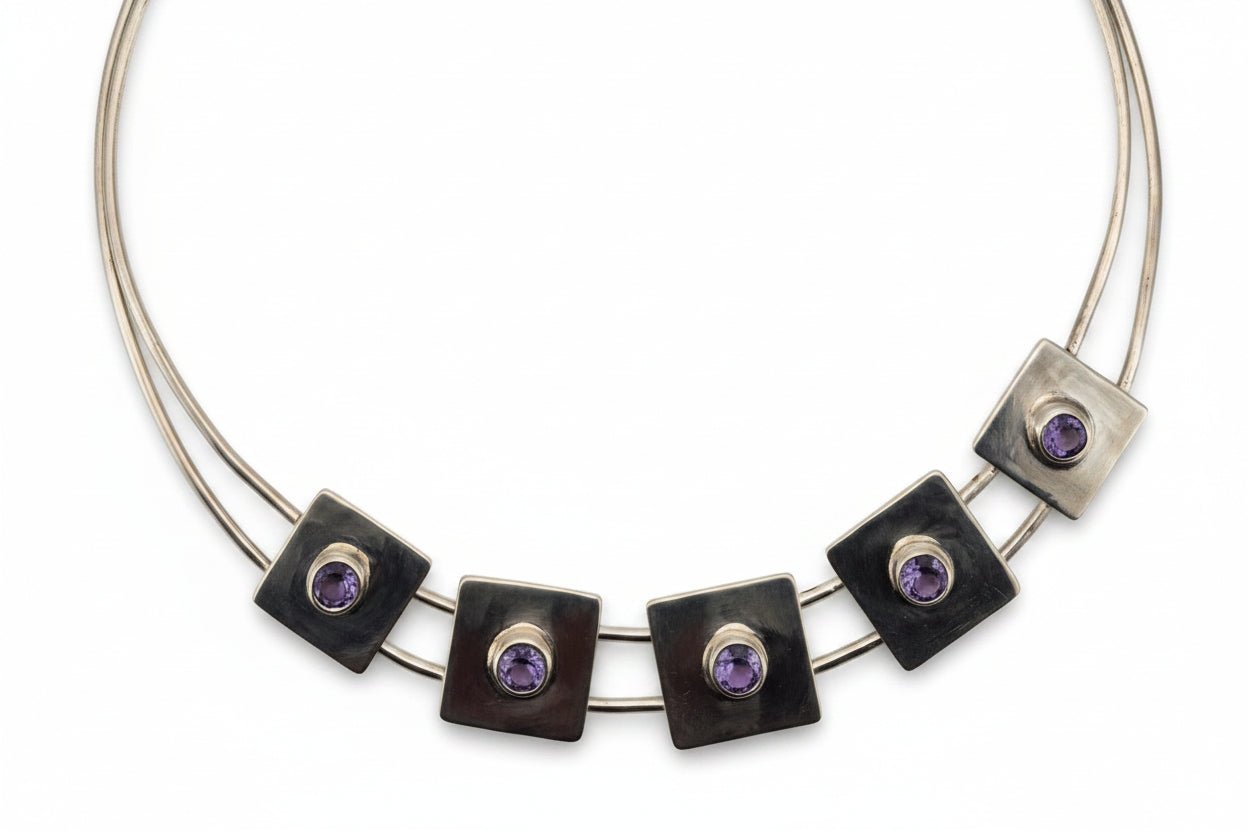 Handmade sterling silver and 5 lab grown colour change semi precious stones Australian Made