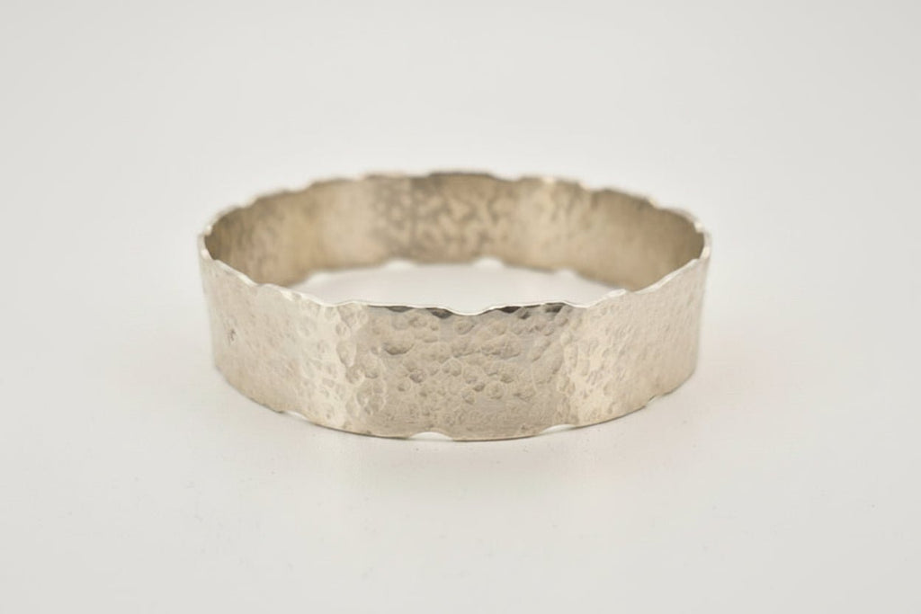 Handmade sterling silver bangle with hammered design Unique 62.5mm Australian made