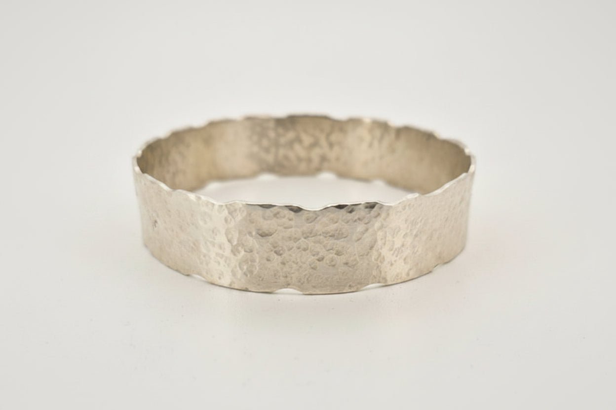 Handmade sterling silver bangle with hammered design Unique 62.5mm Australian made