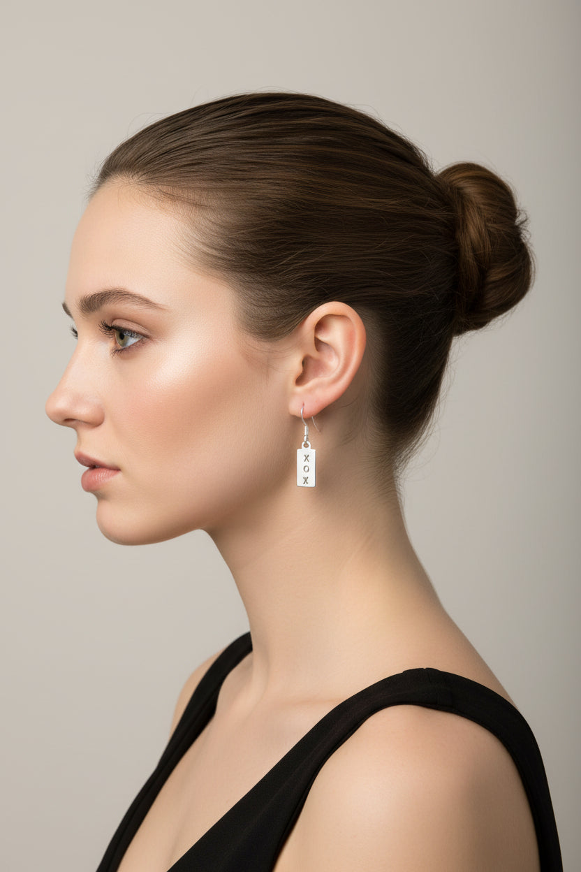 Sterling Silver XOX ID Tag Earrings