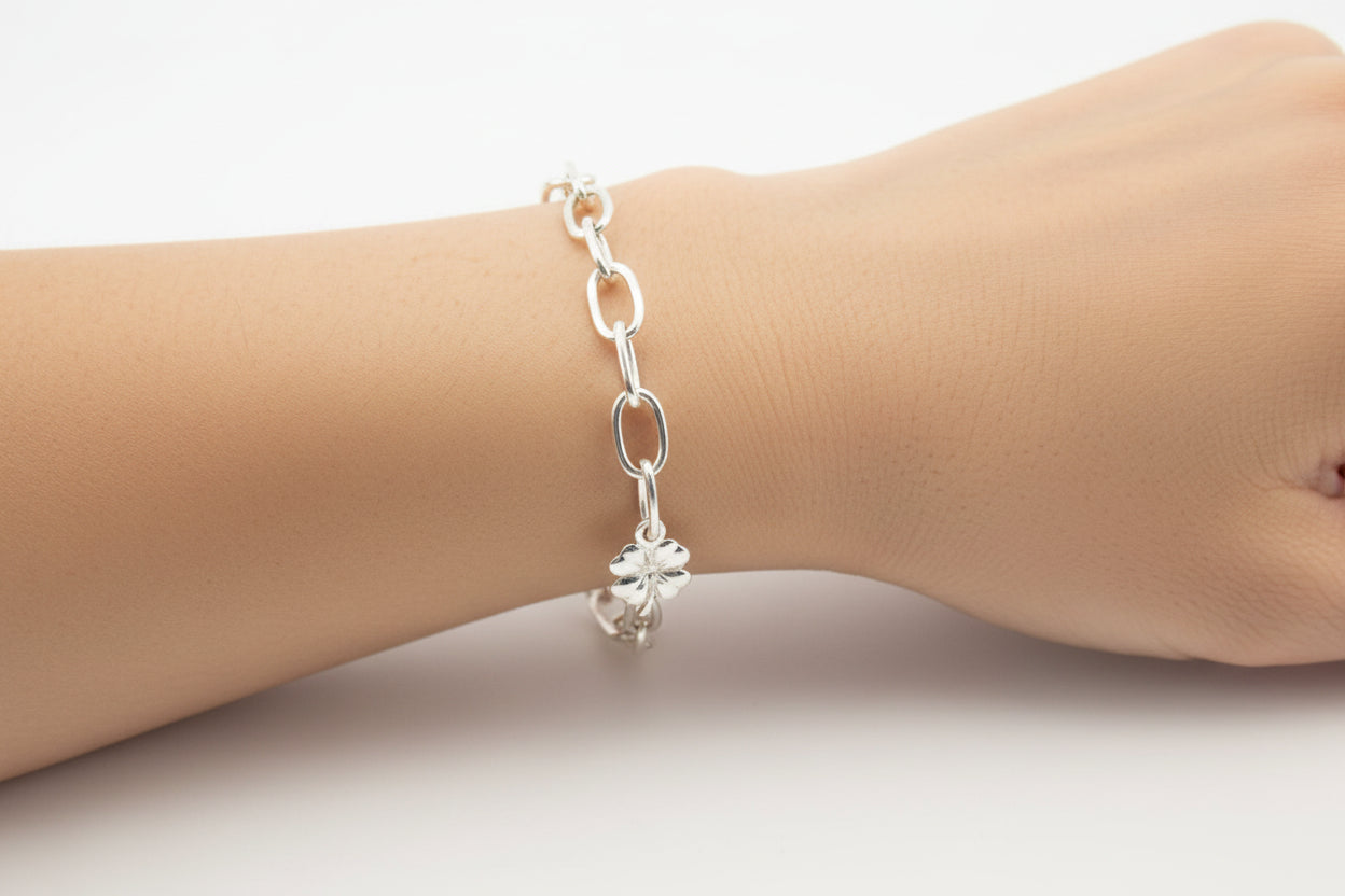 Handmade Silver chain bracelet with a 4 leaf clover charm Perth Fremantle Artisan