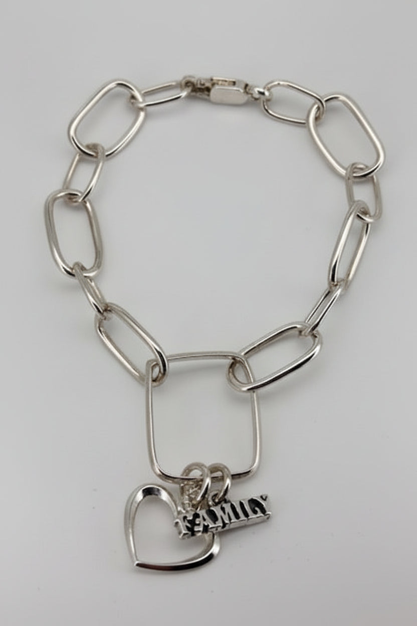 Sterling Silver Geo Shape Family/Heart Bracelet