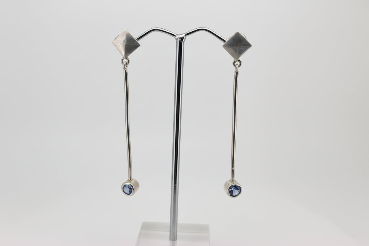 Handmade Sterling Silver Blue CZ Drop Pyramid Earrings Perth Fremantle Artisan