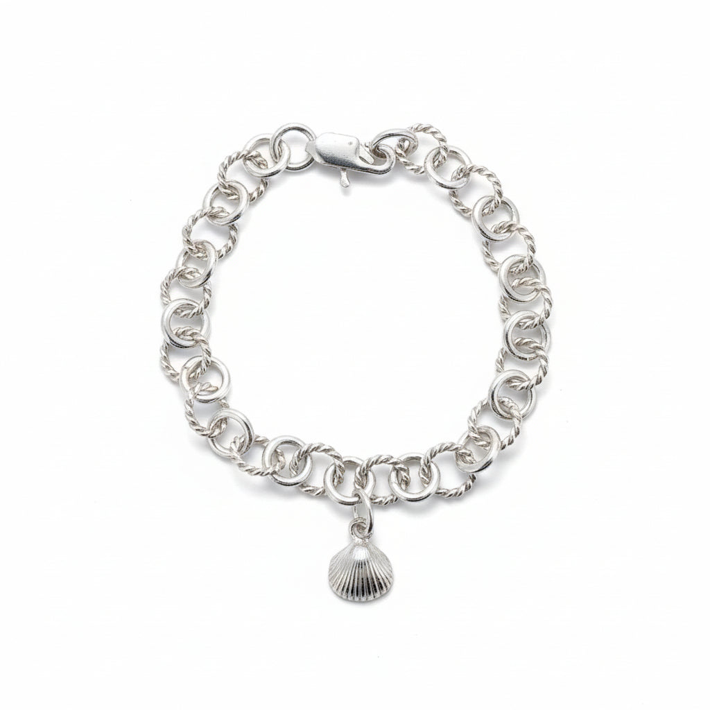 Sterling Silver Clam Seashell Charm Bracelet (Small 15cm)