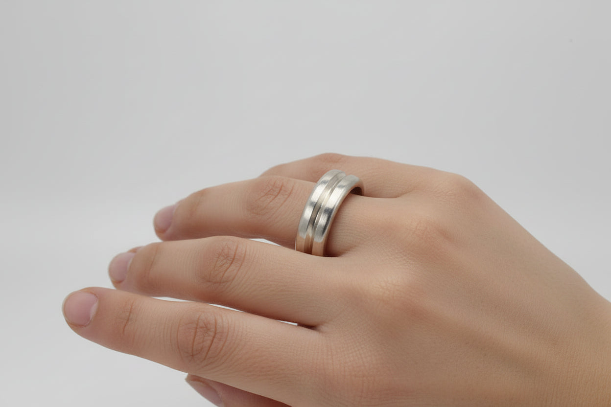 Handmade Sterling Silver Double Half Round Stacker Ring Perth Fremantle Artisan