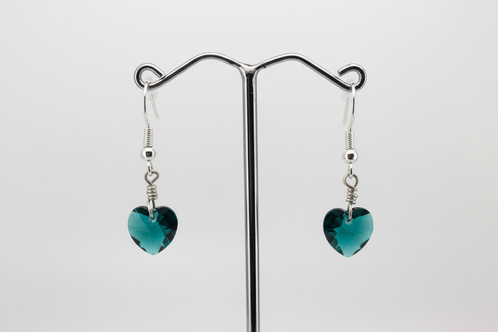 Sterling Silver Heart Drop Earrings Green