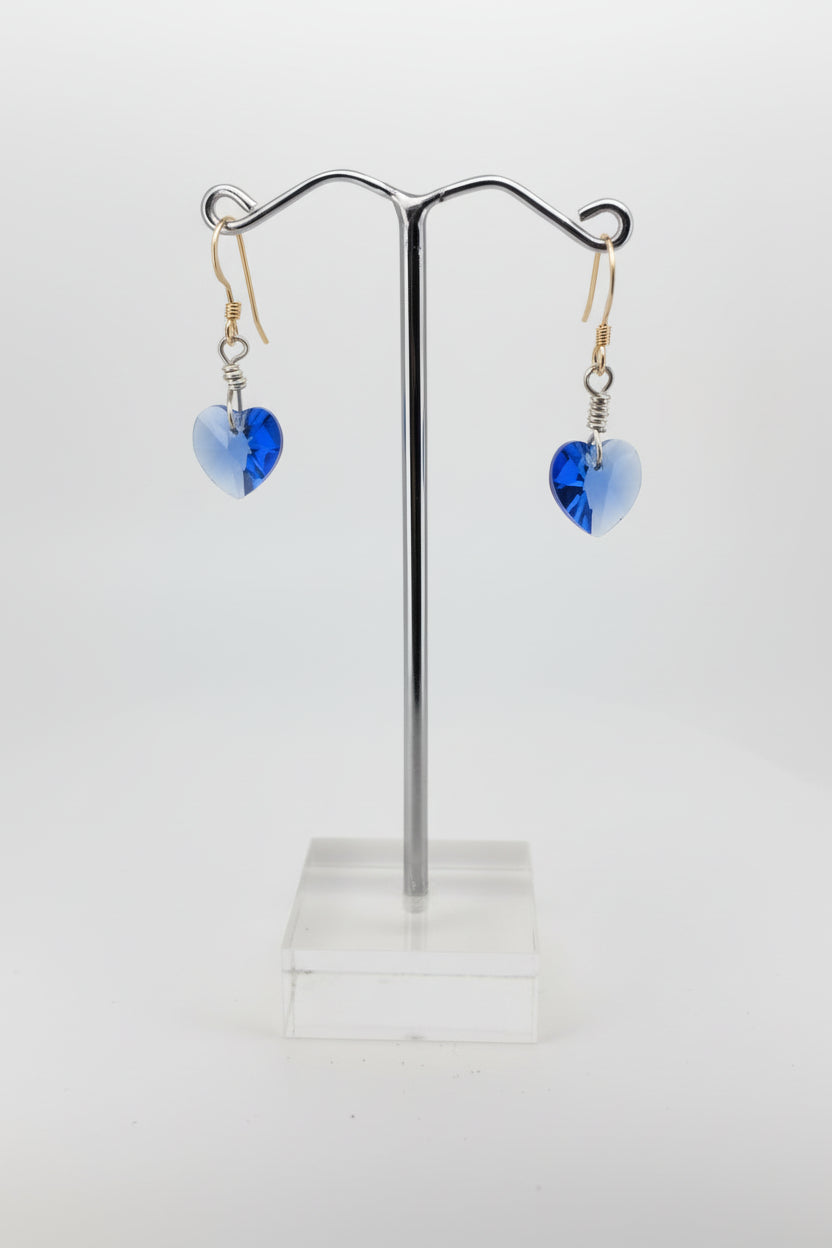 Sterling Silver Heart Drop Earrings Blue