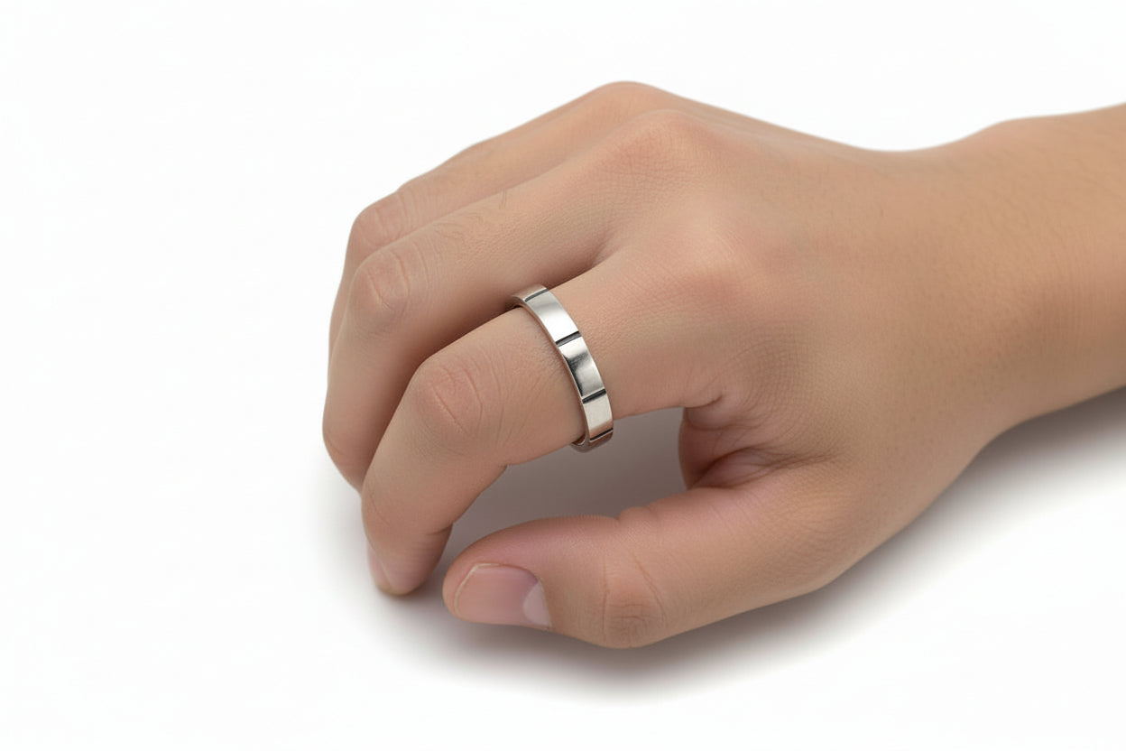 Handmade Sterling Silver Mens Flat Band with Vertical Lines Ring Perth Fremantle Artisan