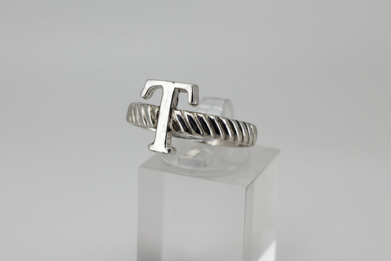 Sterling Silver Ring Letter T