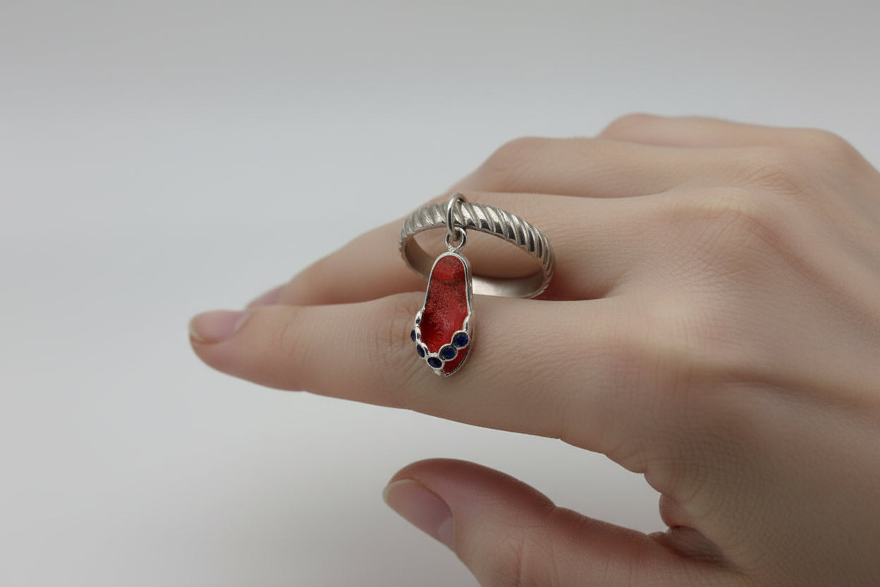 Sterling Silver Ring with Dangle Thong Charm