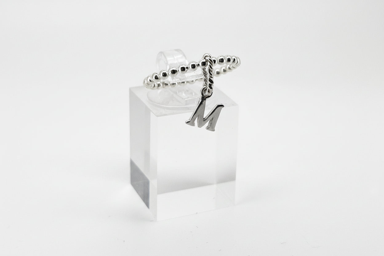 Sterling Silver Ring with M dangle Charm