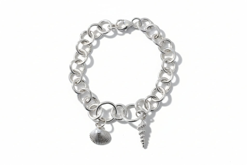 Sterling Silver Shell Double Charm Bracelet