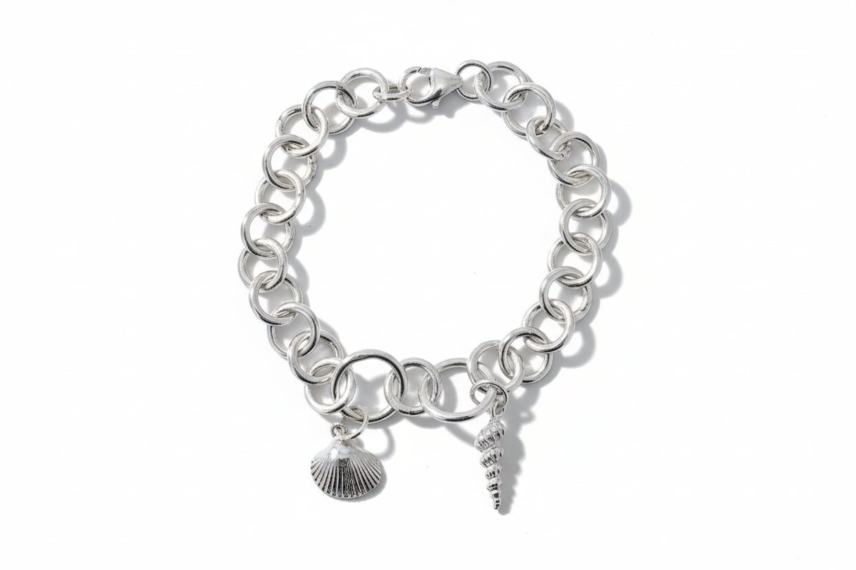 Sterling Silver Shell Double Charm Bracelet