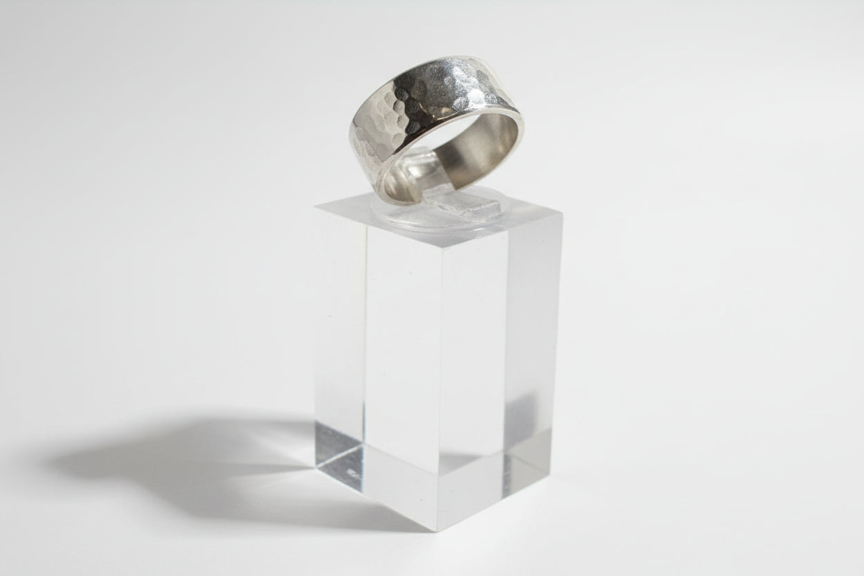 Sterling Silver Wide Hammered Stacker Ring