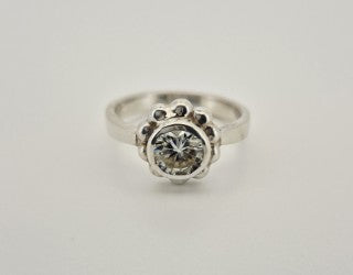2ct Moissanite Silver ring with pearl border