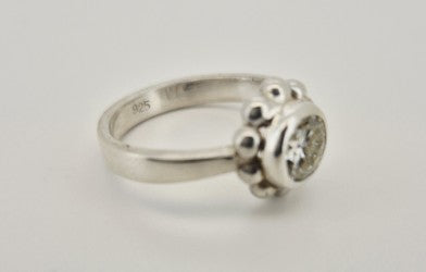 2ct Moissanite Silver ring with pearl border